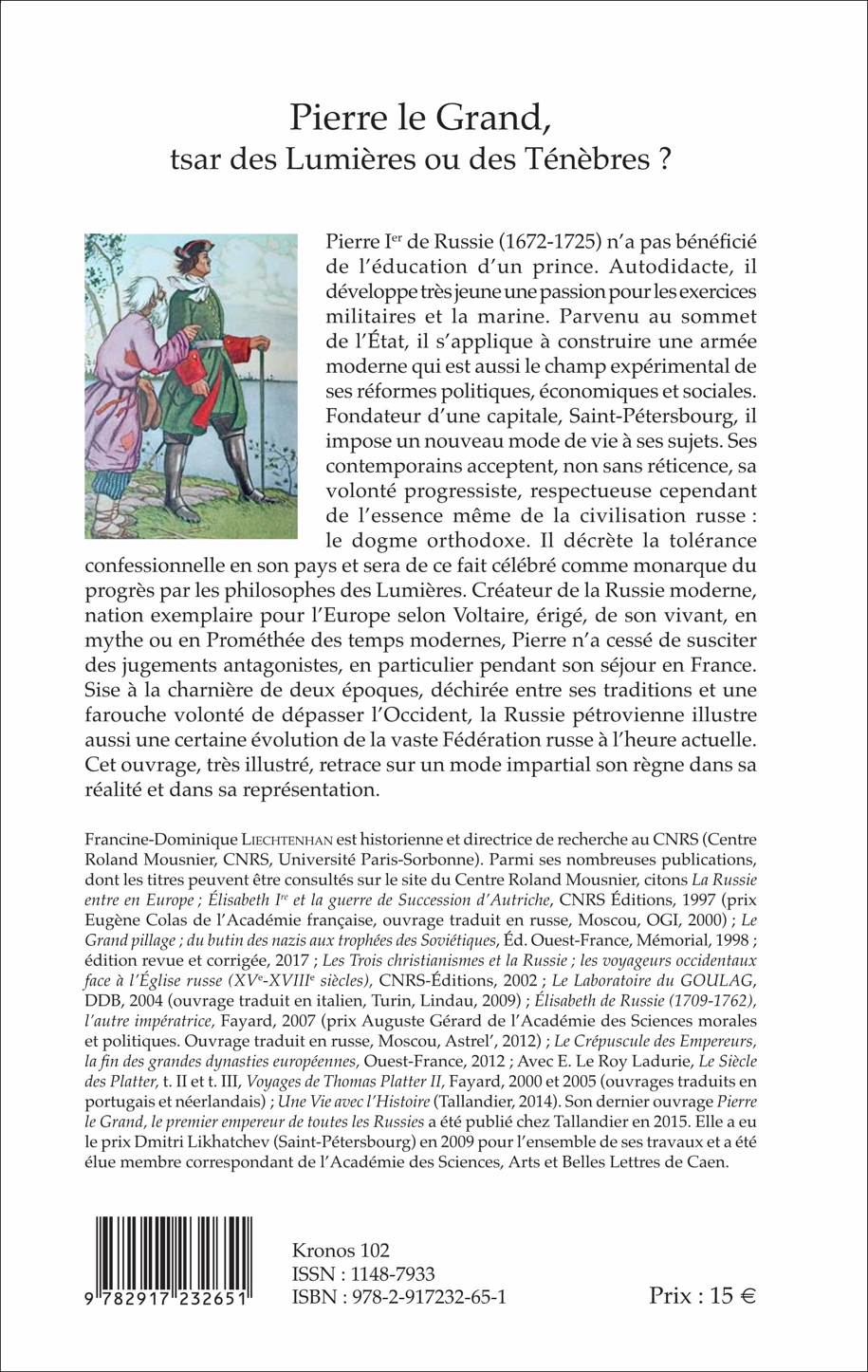 Couverture 4. Editions SMP. Pierre le Grand., tsar des Lumières ou des Ténèbres, par Francine-Dominique Liechtenhan. 2017-07-01